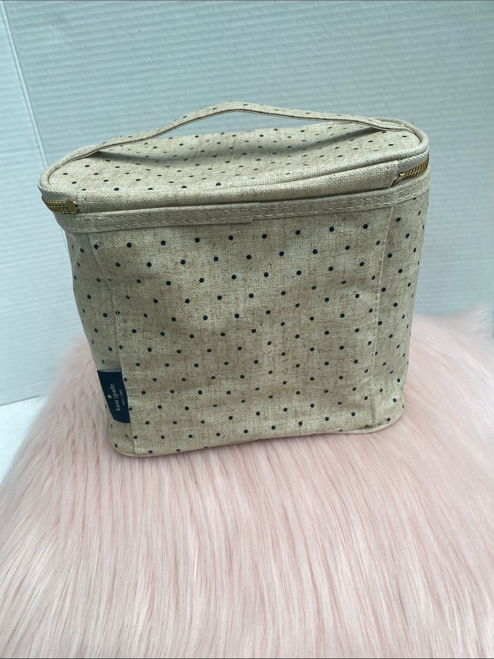 kate spade Beige Polka Dot Lunch Cosmetic Case with Gold Zipper - Picture 6 of 15